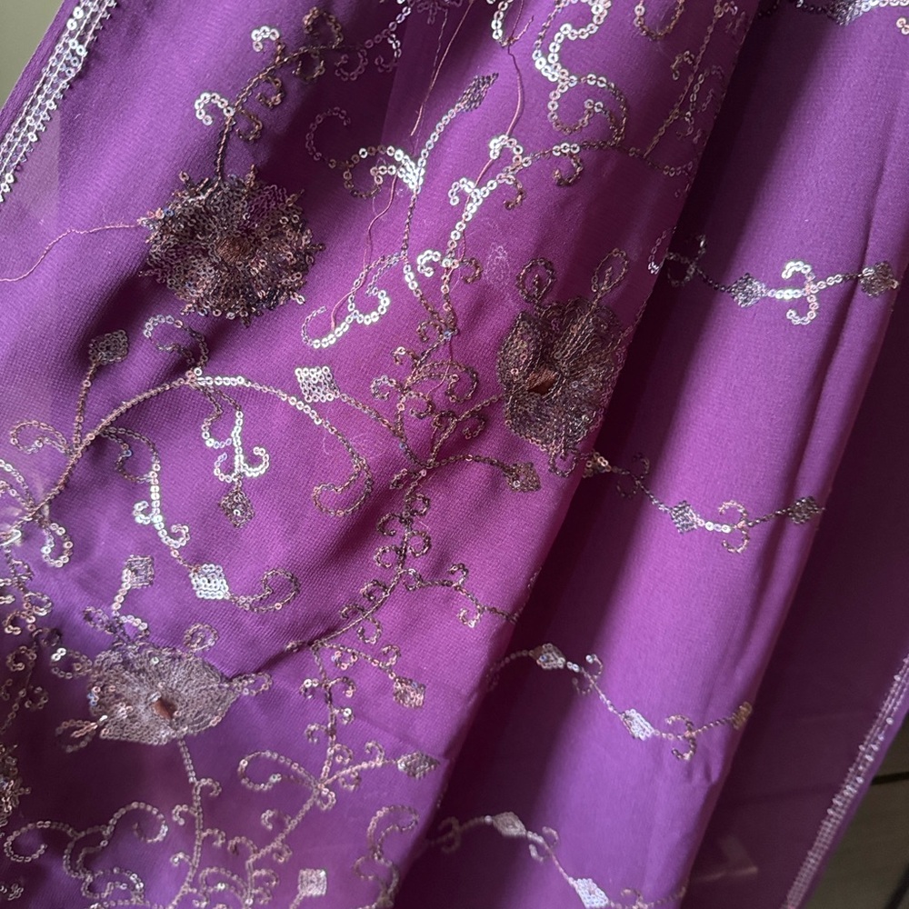 Purple Embroidered saree Fabric